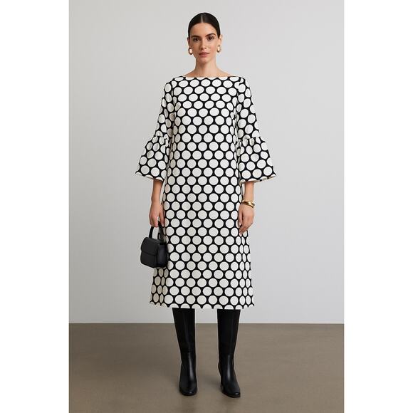 Dries Van Noten Polka Dot Bell Sleeve Mod Dress Black White 38 Cotton 6 - Picture 1 of 12